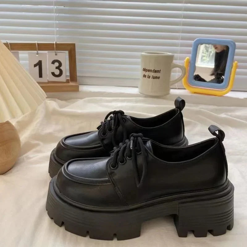 Mary Janes 2025 Spring Autumn Thick Heel British Style Women's Loafers Black Leather Shoes Versatile Casual Footwear for Ladies