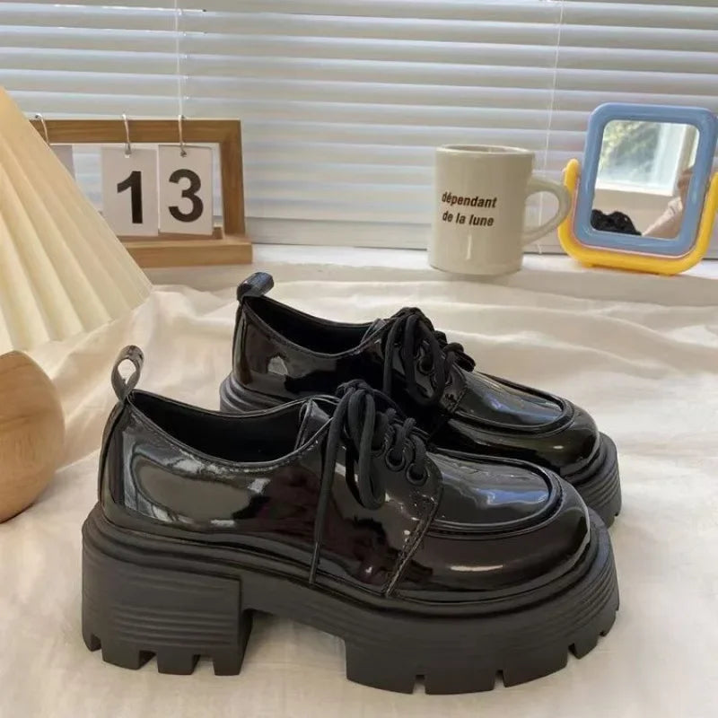 Mary Janes 2025 Spring Autumn Thick Heel British Style Women's Loafers Black Leather Shoes Versatile Casual Footwear for Ladies