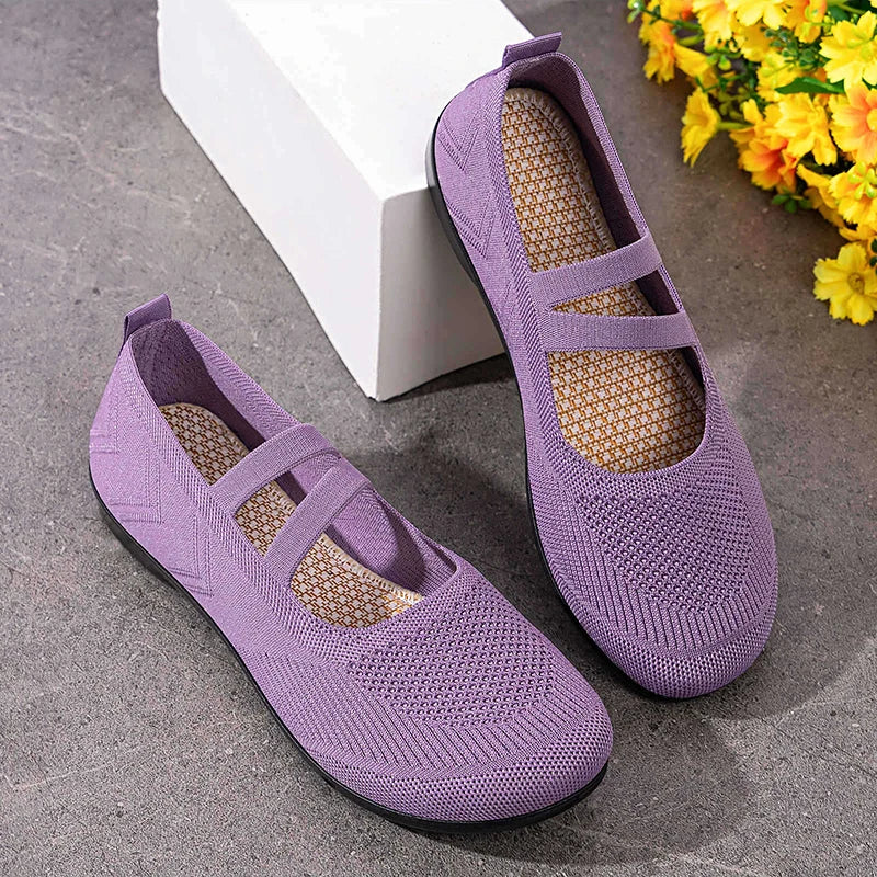 Women's Breathable Knit Sneakers Casual Ballet Flats Mary Janes Lightweight MeshFemale Dress Flats Shoes Footwear Summer