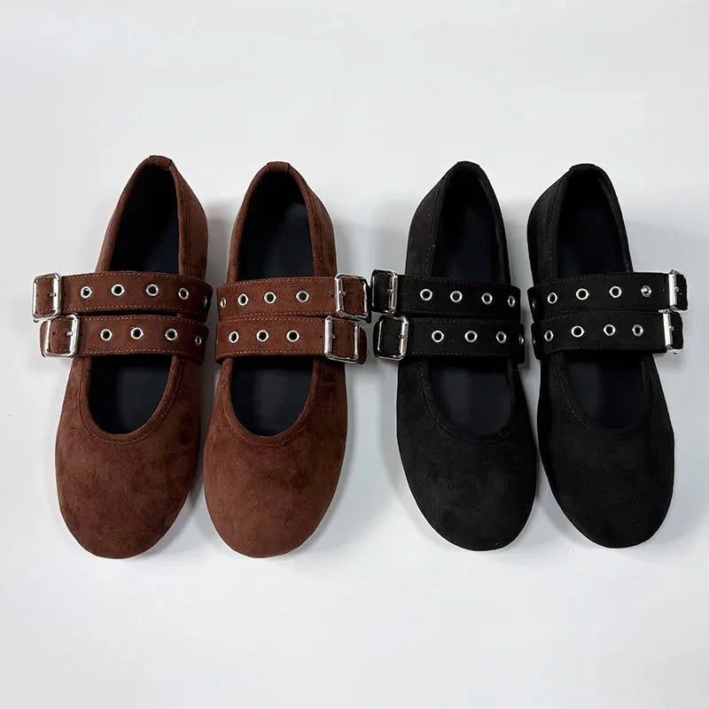 Round Toe Fashion Plush Ladies Flats Shoes Warm Female Shallow Footwear Buckle Strap Women Mary Janes Flats Fur Shoes