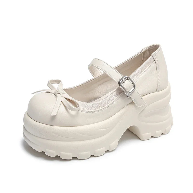 Wedding oes Thi Heel Mary Janes Chunky Platform Pearl Decorated Bride High Heels Comfortable ort Women Casual Faion