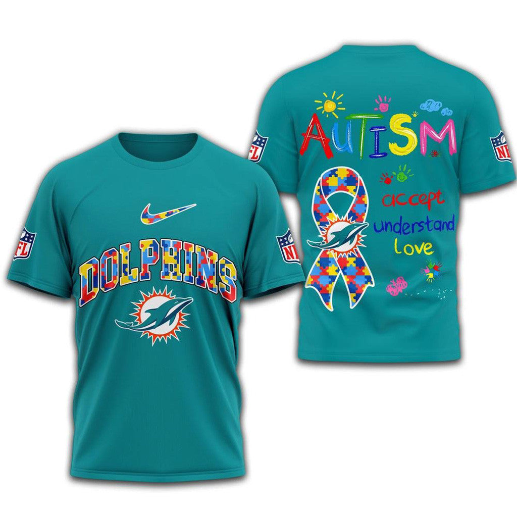 NFL Miami Dolphins 2025 Autism Awareness 3D Shirt Miami Dolphins Merch Gifts For Boyfriend